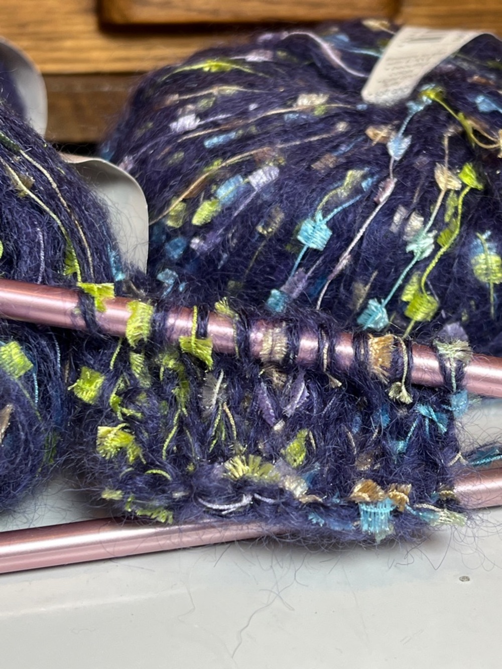 NWT Rave yarn, made in Turkey for Classic Elite, novelty yarn, 2.5-3 sts./1” - Picture 9 of 10